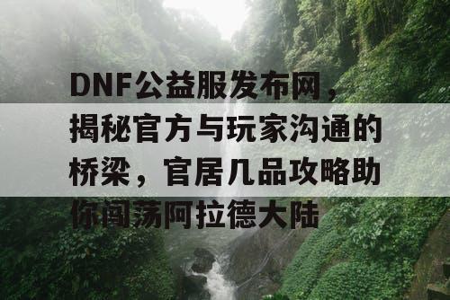 DNF公益服发布网，揭秘官方与玩家沟通的桥梁，官居几品攻略助你闯荡阿拉德大陆